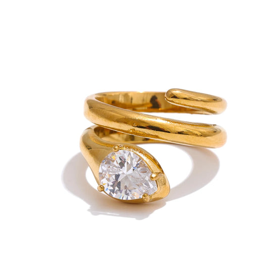 Cubic zirconia snake abstract golden ring - product image