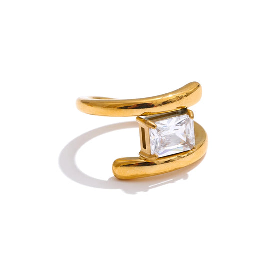 Cubic zirconia snake abstract golden ring - product image