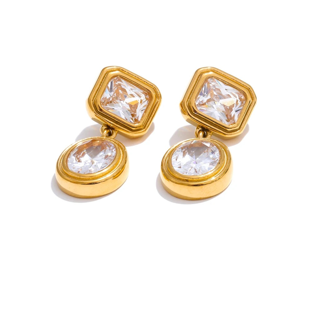 Cubic zirconia square drop round earrings - product image