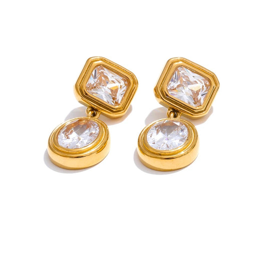 Cubic zirconia square drop round earrings - product image