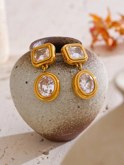 Cubic zirconia square drop round earrings - product image