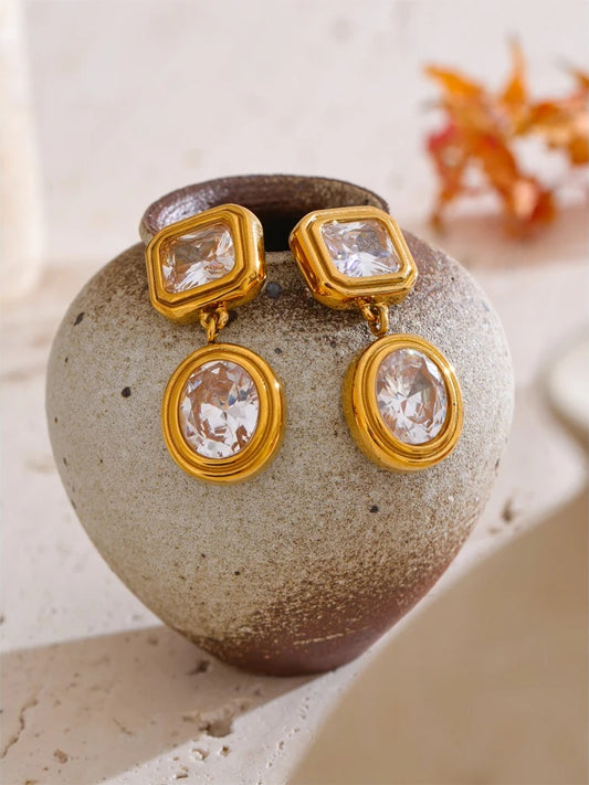 Cubic zirconia square drop round earrings - product image