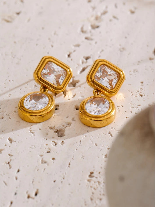 Cubic zirconia square drop round earrings - product image