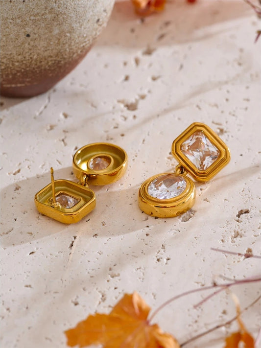 Cubic zirconia square drop round earrings - product image