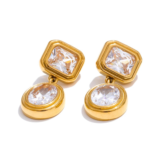 Cubic zirconia square drop round earrings - product image