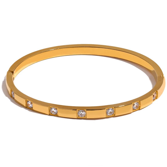 Cubic zirconia stainless steel wrist bangle bracelet - product image
