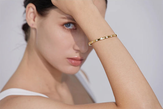 Cubic zirconia stainless steel wrist bangle bracelet - product image