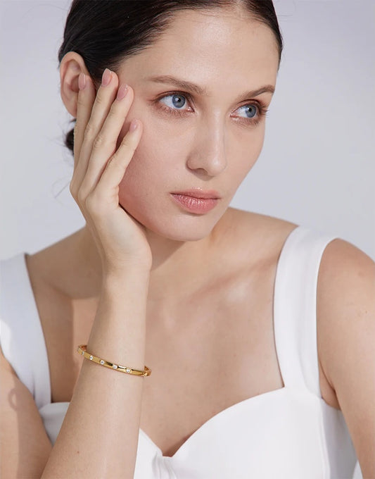 Cubic zirconia stainless steel wrist bangle bracelet - product image