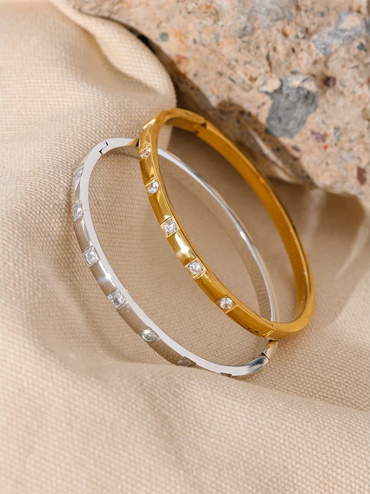 Cubic zirconia stainless steel wrist bangle bracelet - product image