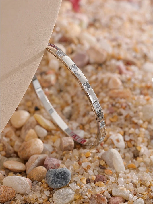 Cubic zirconia stainless steel wrist bangle bracelet - product image