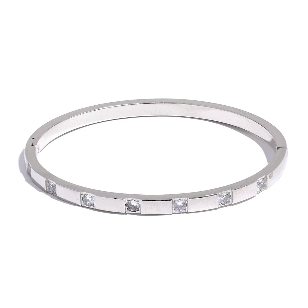 Cubic zirconia stainless steel wrist bangle bracelet - product image