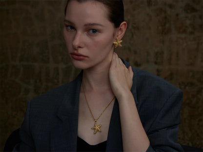 Cubic zirconia starfish pendant necklace earrings set - product image