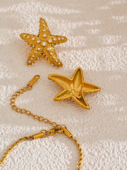 Cubic zirconia starfish pendant necklace earrings set - product image
