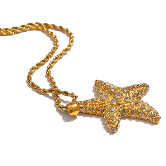 Cubic zirconia starfish pendant necklace earrings set - product image