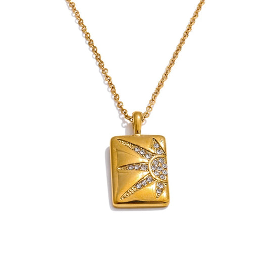Cubic zirconia sun charm pendant necklace - product image