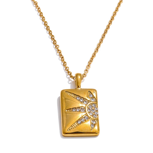Cubic zirconia sun charm pendant necklace - product image