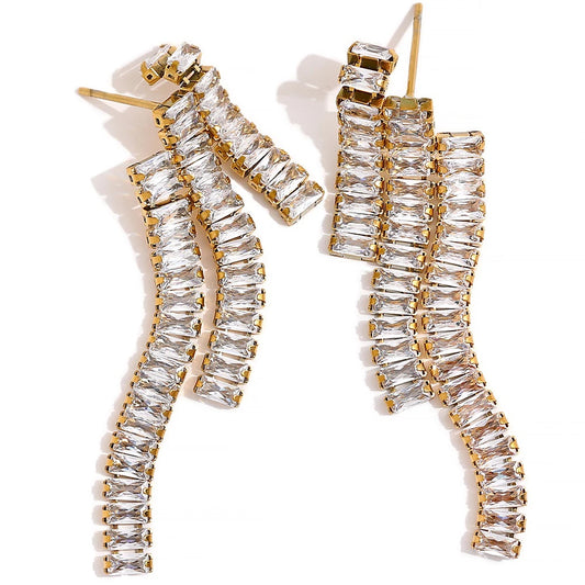 Cubic zirconia tassel drop dangle earrings - product image