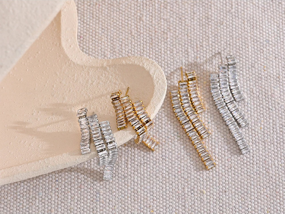 Cubic zirconia tassel drop dangle earrings - product image