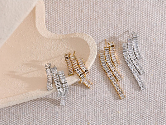 Cubic zirconia tassel drop dangle earrings - product image
