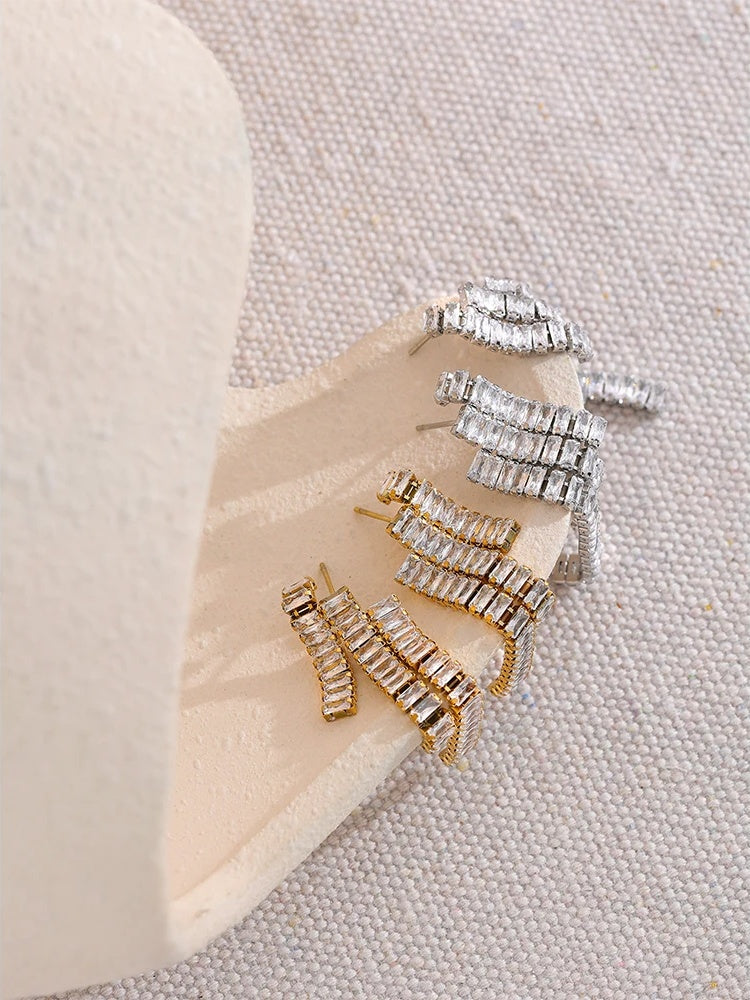 Cubic zirconia tassel drop dangle earrings - product image