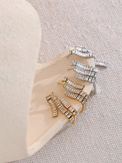 Cubic zirconia tassel drop dangle earrings - product image
