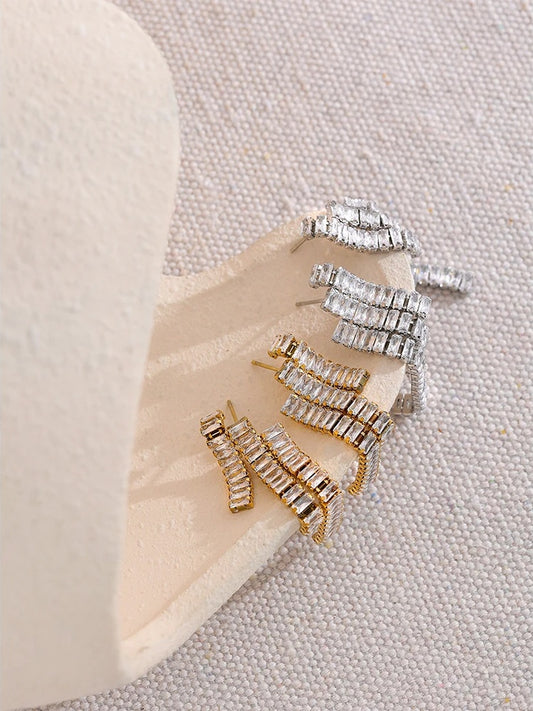 Cubic zirconia tassel drop dangle earrings - product image