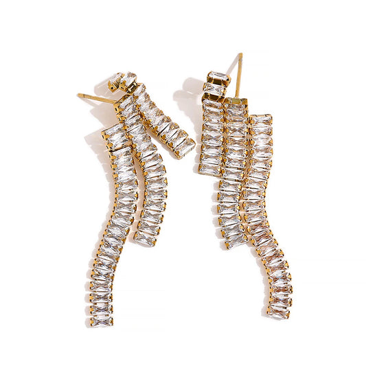 Cubic zirconia tassel drop dangle earrings - product image