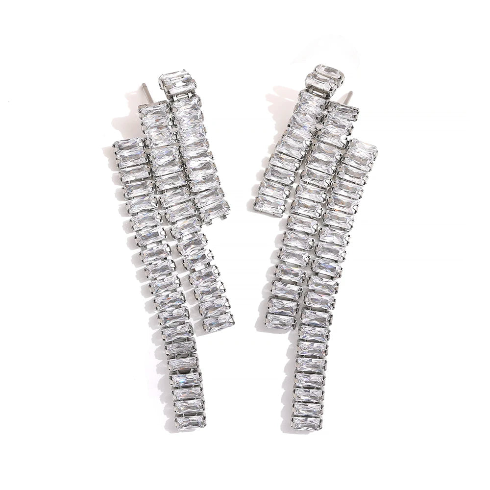Cubic zirconia tassel drop dangle earrings - product image