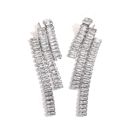 Cubic zirconia tassel drop dangle earrings - product image