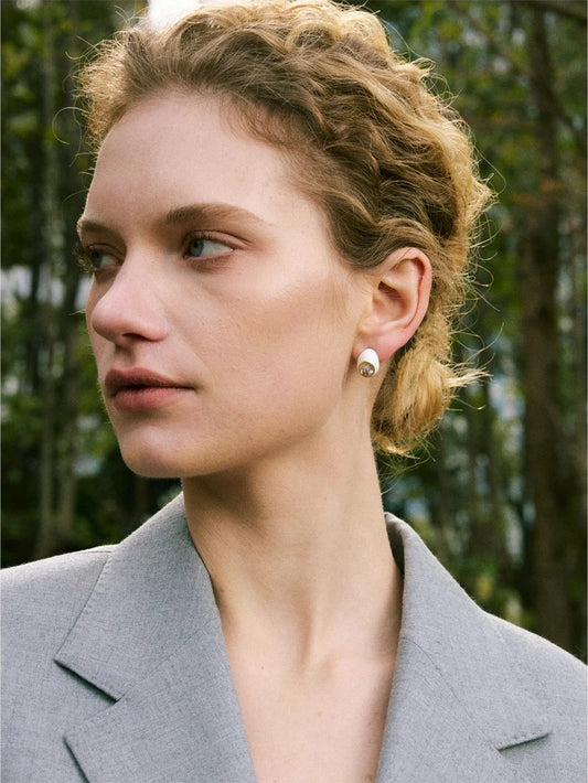 Cubic zirconia white enamel oval abstract stud earrings - product image