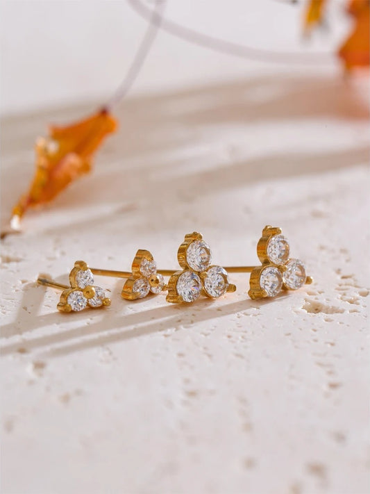 Cubric zirconia flower stud earrings push-back women - product image