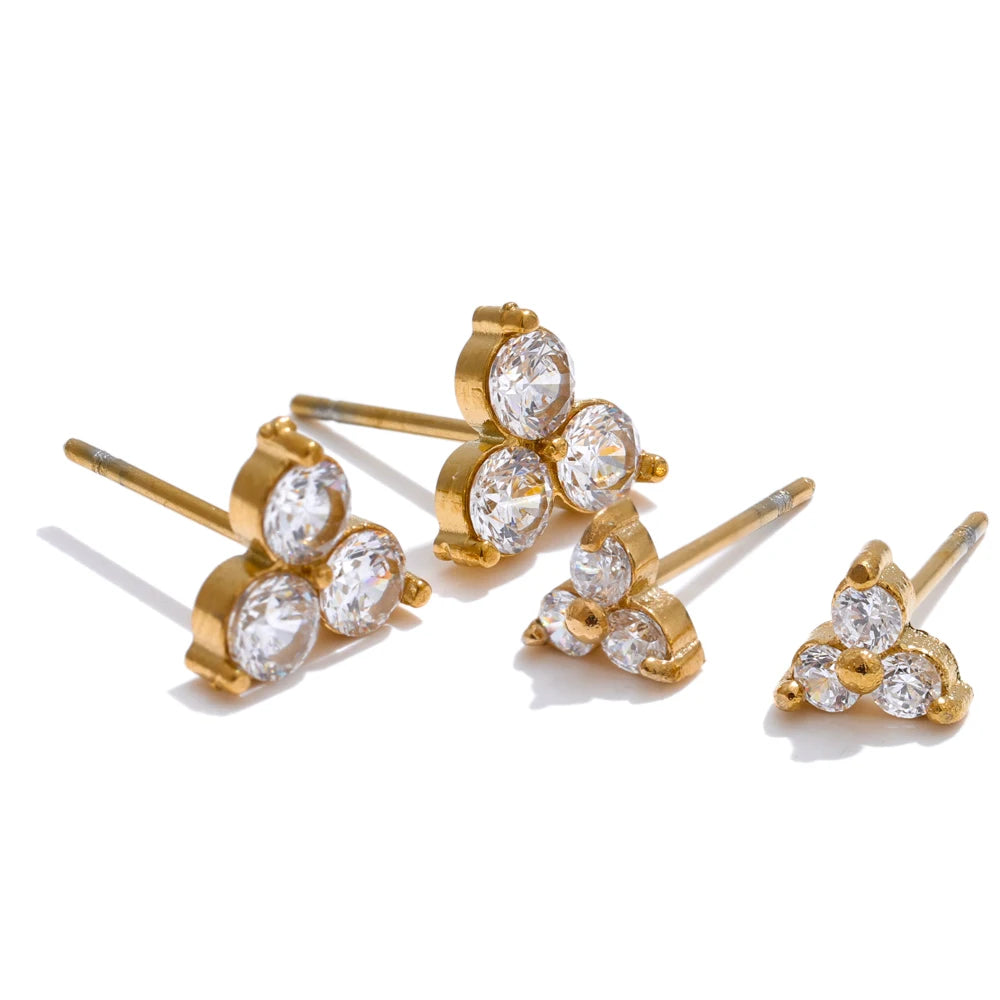 Cubric zirconia flower stud earrings push-back women - product image