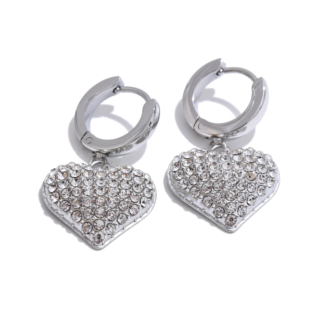 Cubric Zirconia Heart Drop Hoop Earrings Women