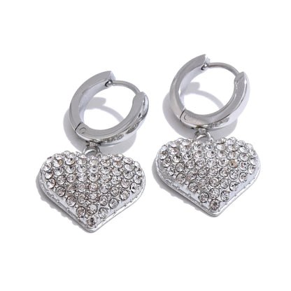 Cubric Zirconia Heart Drop Hoop Earrings Women