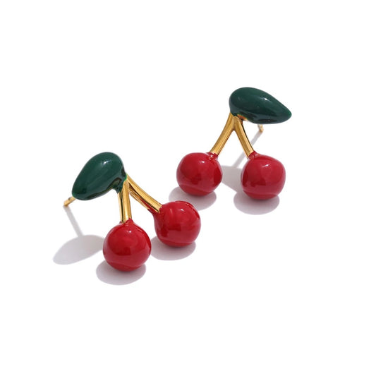 Cute cherry enamel abstract stud earrings - product image