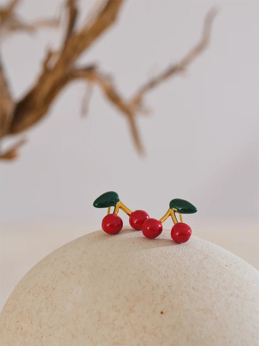 Cute cherry enamel abstract stud earrings - product image