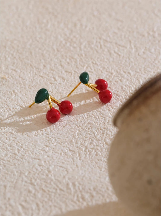Cute cherry enamel abstract stud earrings - product image
