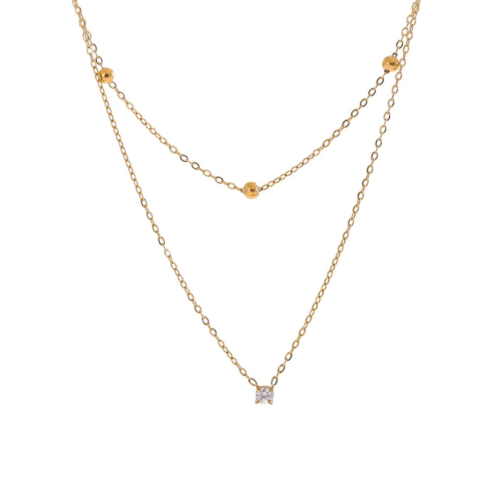 Delicate cubic zirconia double layer chain necklace - product image