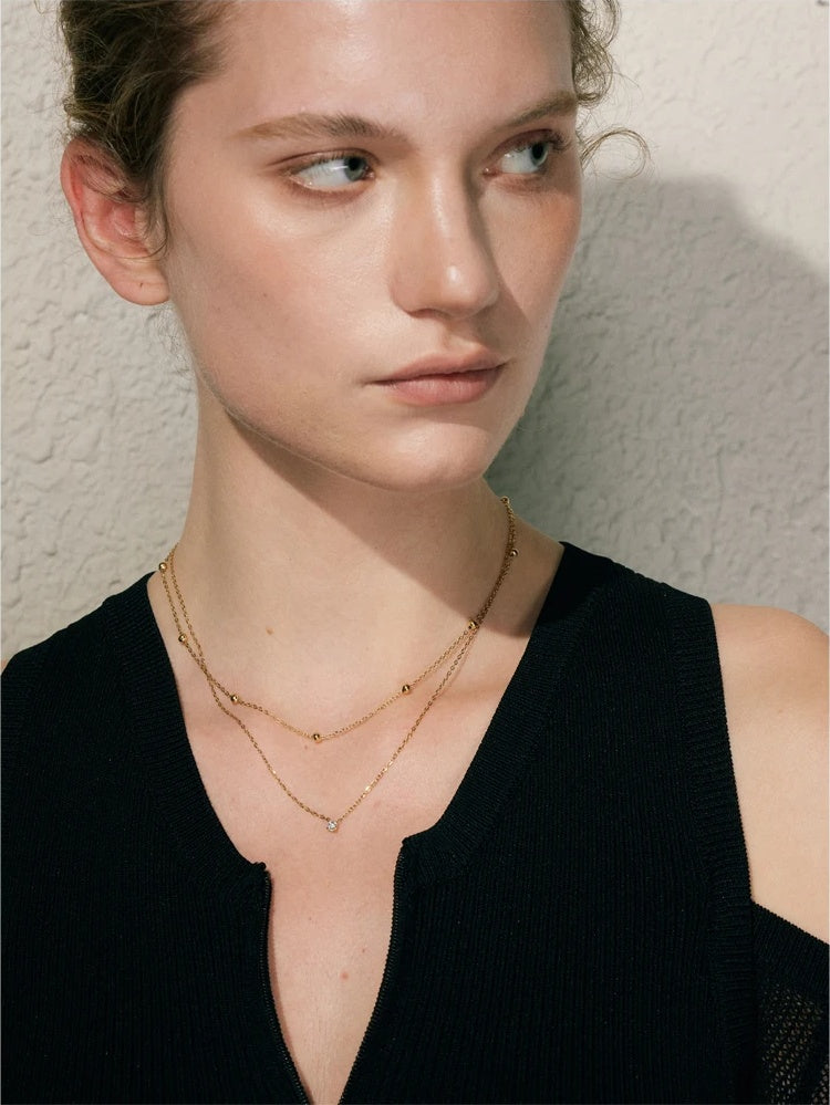 Delicate cubic zirconia double layer chain necklace - product image