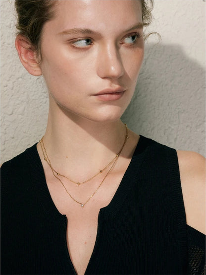 Delicate cubic zirconia double layer chain necklace - product image