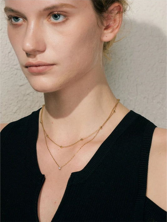 Delicate cubic zirconia double layer chain necklace - product image