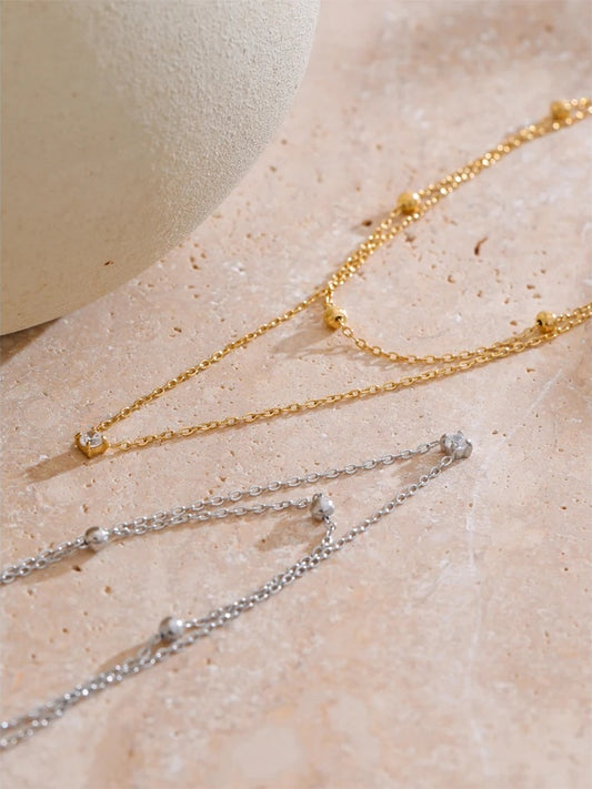 Delicate cubic zirconia double layer chain necklace - product image