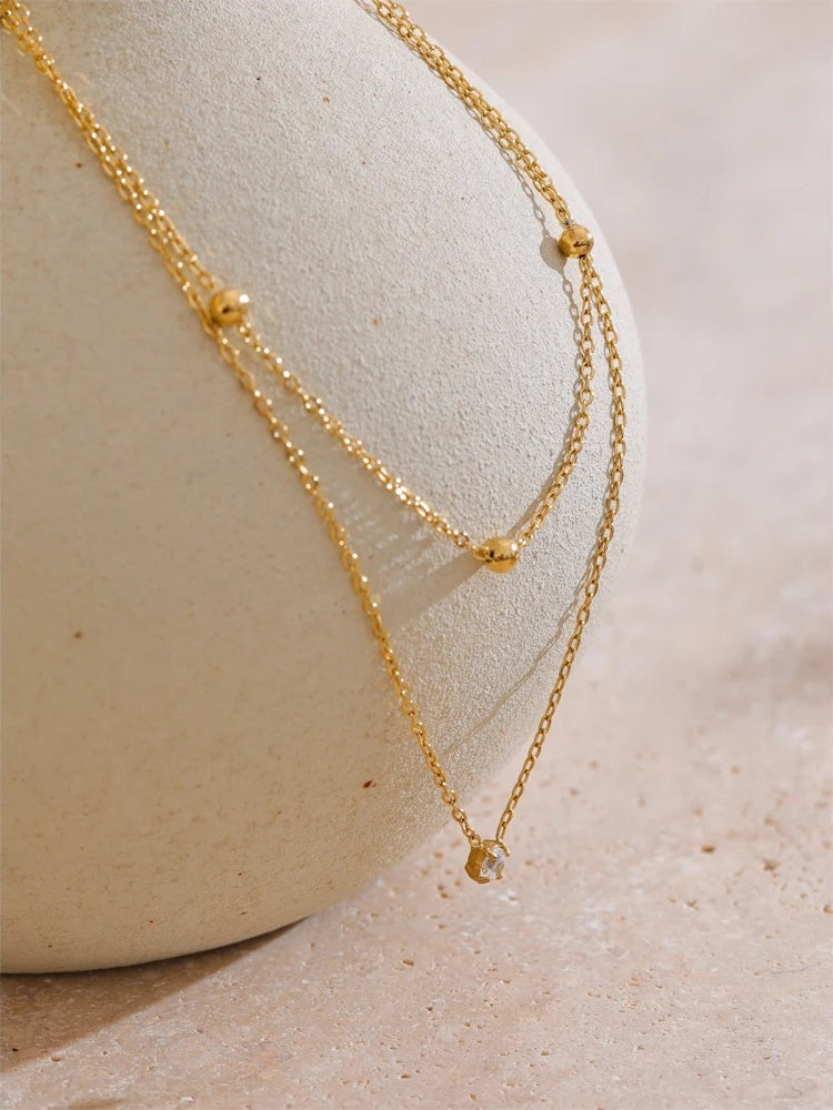 Delicate cubic zirconia double layer chain necklace - product image
