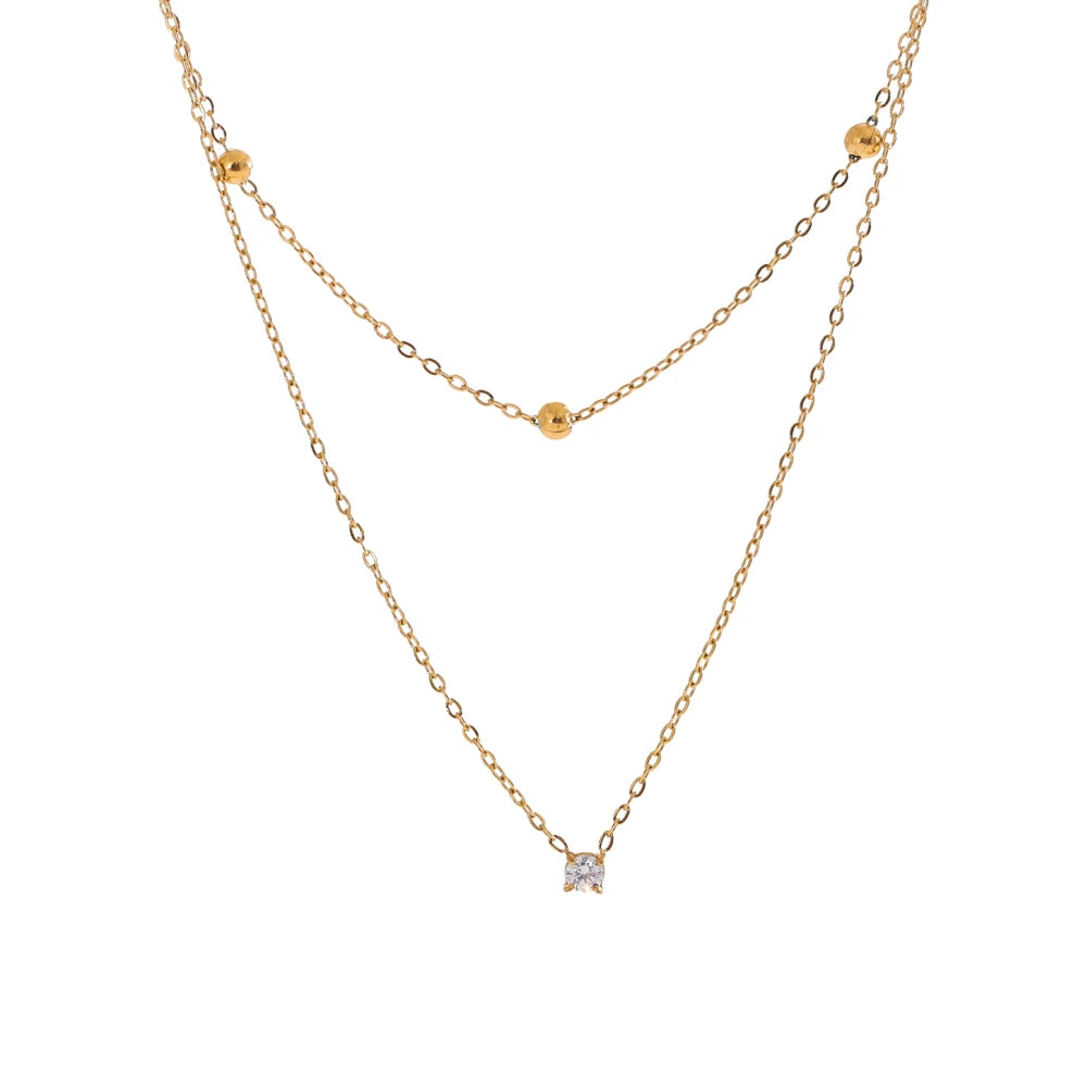 Delicate cubic zirconia double layer chain necklace - product image