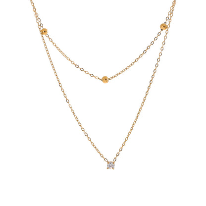 Delicate cubic zirconia double layer chain necklace - product image