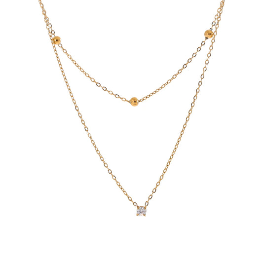 Delicate cubic zirconia double layer chain necklace - product image