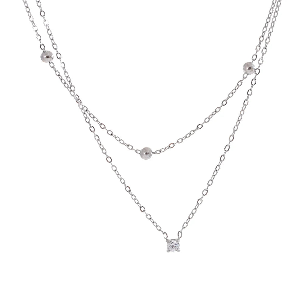 Delicate cubic zirconia double layer chain necklace - product image