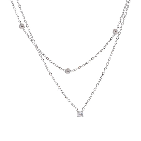 Delicate cubic zirconia double layer chain necklace - product image