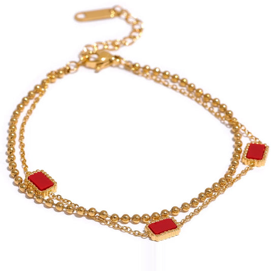 Double chain acrylic green red charm bracelet women - product image
