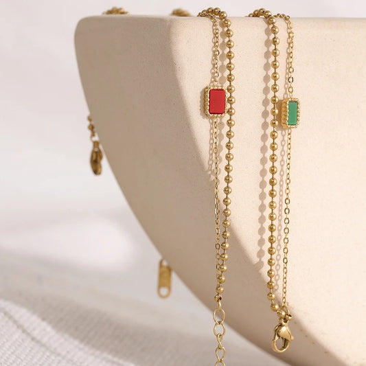 Double chain acrylic green red charm bracelet women - product image